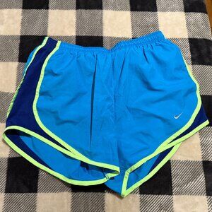 Nike Blue, Navy, and Lime Green Women's Athletic Shorts